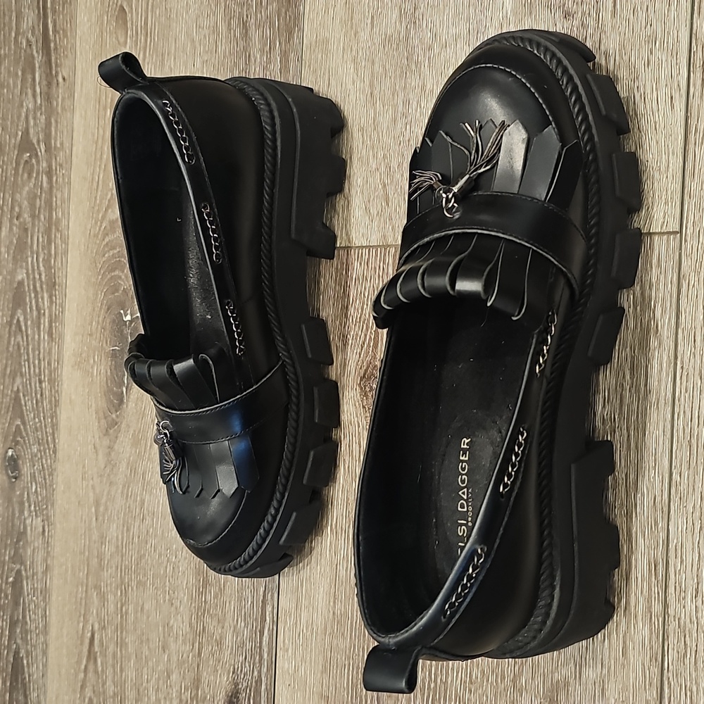 [Like New] KELSI DAGGER Brooklyn Burke Black Leather Loafers BURKEGL Lug Soles 9